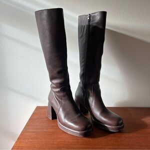 L’intervalle Deep Brown Leather Heeled Knee High Boots